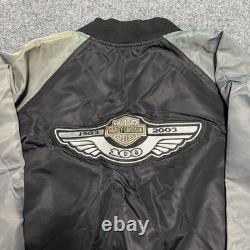 Vintage Harley Davidson Jacket Mens 2XL Black Gray 100th Anniversary Bomber 2003