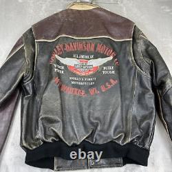 Vintage Harley Davidson Leather Cruiser Jacket Men's L Distressed Embroidered