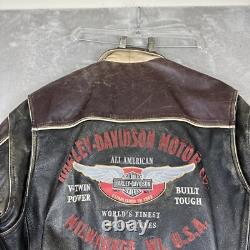 Vintage Harley Davidson Leather Cruiser Jacket Men's L Distressed Embroidered
