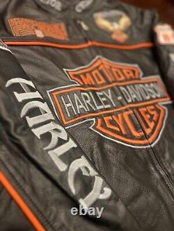 Vintage Harley Davidson Leather Embroidered Hand Tooled Motorcycle Jacket Size L