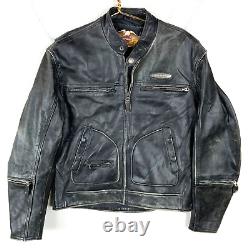 Vintage Harley Davidson Leather Motorcycle Jacket Large Black Embroidered