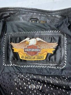 Vintage Harley Davidson Leather Motorcycle Jacket Large Black Embroidered