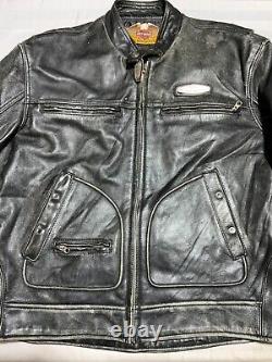 Vintage Harley Davidson Leather Motorcycle Jacket Large Black Embroidered