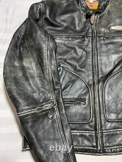 Vintage Harley Davidson Leather Motorcycle Jacket Large Black Embroidered
