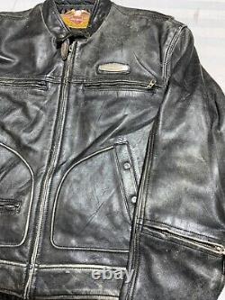 Vintage Harley Davidson Leather Motorcycle Jacket Large Black Embroidered