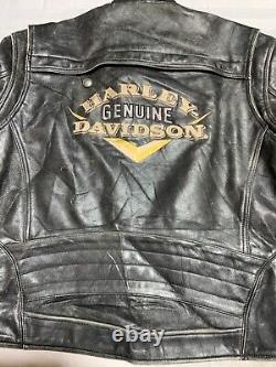 Vintage Harley Davidson Leather Motorcycle Jacket Large Black Embroidered