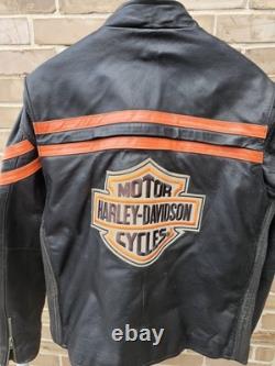 Vintage Harley Davidson Leather Motorcycle Jacket Mens Large Orange Stripe Biker