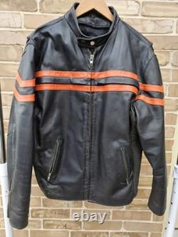 Vintage Harley Davidson Leather Motorcycle Jacket Mens Large Orange Stripe Biker