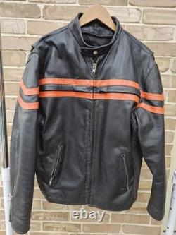 Vintage Harley Davidson Leather Motorcycle Jacket Mens Large Orange Stripe Biker