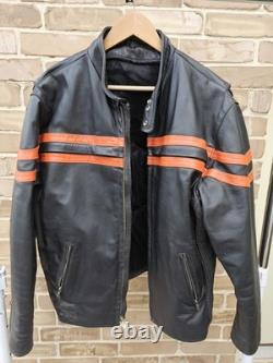 Vintage Harley Davidson Leather Motorcycle Jacket Mens Large Orange Stripe Biker