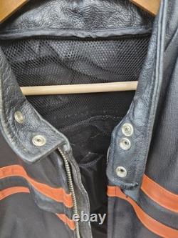 Vintage Harley Davidson Leather Motorcycle Jacket Mens Large Orange Stripe Biker