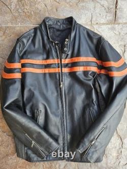 Vintage Harley Davidson Leather Motorcycle Jacket Mens Large Orange Stripe Biker