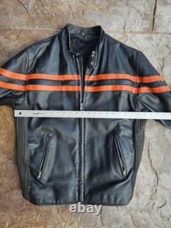 Vintage Harley Davidson Leather Motorcycle Jacket Mens Large Orange Stripe Biker