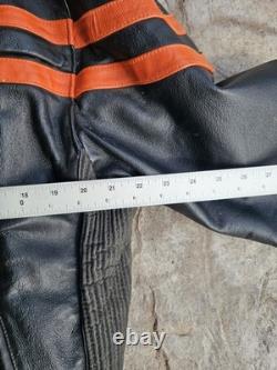 Vintage Harley Davidson Leather Motorcycle Jacket Mens Large Orange Stripe Biker