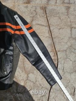 Vintage Harley Davidson Leather Motorcycle Jacket Mens Large Orange Stripe Biker
