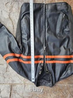 Vintage Harley Davidson Leather Motorcycle Jacket Mens Large Orange Stripe Biker