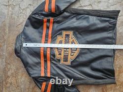 Vintage Harley Davidson Leather Motorcycle Jacket Mens Large Orange Stripe Biker