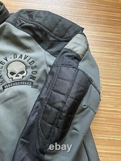 Vintage Harley Davidson Nylon Motorcycle Skull Zip Jacket Men's XXL Grey Black