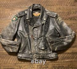 Vintage Harley Leather Motorcycle Jacket M Sturgis + Long Rider Patch Distressed