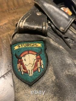 Vintage Harley Leather Motorcycle Jacket M Sturgis + Long Rider Patch Distressed