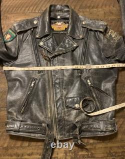 Vintage Harley Leather Motorcycle Jacket M Sturgis + Long Rider Patch Distressed