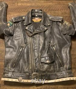 Vintage Harley Leather Motorcycle Jacket M Sturgis + Long Rider Patch Distressed