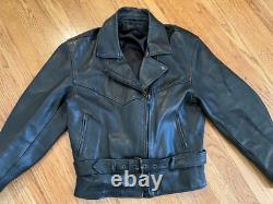 Vintage Heavy Genuine Black Leather Motorcycle Riding Jacket Size Medium/Large