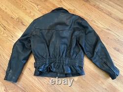 Vintage Heavy Genuine Black Leather Motorcycle Riding Jacket Size Medium/Large
