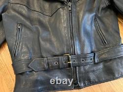 Vintage Heavy Genuine Black Leather Motorcycle Riding Jacket Size Medium/Large