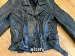 Vintage Heavy Genuine Black Leather Motorcycle Riding Jacket Size Medium/Large
