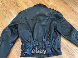 Vintage Heavy Genuine Black Leather Motorcycle Riding Jacket Size Medium/Large