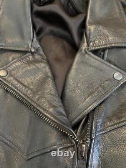Vintage Heavy Genuine Black Leather Motorcycle Riding Jacket Size Medium/Large