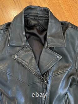 Vintage Heavy Genuine Black Leather Motorcycle Riding Jacket Size Medium/Large