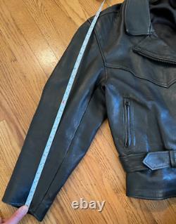 Vintage Heavy Genuine Black Leather Motorcycle Riding Jacket Size Medium/Large