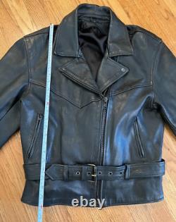 Vintage Heavy Genuine Black Leather Motorcycle Riding Jacket Size Medium/Large