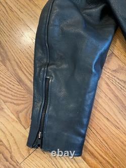 Vintage Heavy Genuine Black Leather Motorcycle Riding Jacket Size Medium/Large