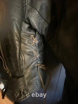 Vintage Heavy Leather Biker Jacket Sz Large