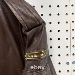 Vintage Hein Gericke Brown Leather Bomber Jacket Cafe Moto Racer Size 46 24x27