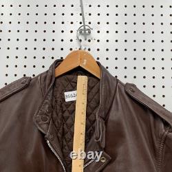 Vintage Hein Gericke Brown Leather Bomber Jacket Cafe Moto Racer Size 46 24x27