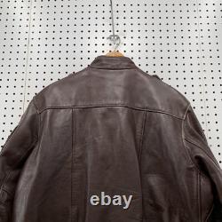 Vintage Hein Gericke Brown Leather Bomber Jacket Cafe Moto Racer Size 46 24x27