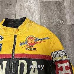 Vintage Honda Racing Leather Jacket with Logos and JDM patches
