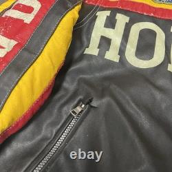 Vintage Honda Racing Leather Jacket with Logos and JDM patches