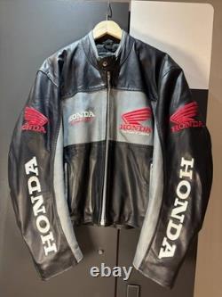 Vintage Honda Racing Leather Motorcycle Jacket Moto Men Size L Black