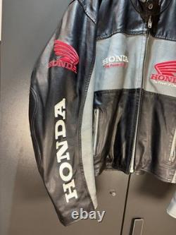 Vintage Honda Racing Leather Motorcycle Jacket Moto Men Size L Black