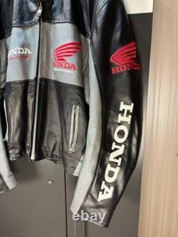 Vintage Honda Racing Leather Motorcycle Jacket Moto Men Size L Black
