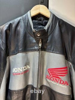 Vintage Honda Racing Leather Motorcycle Jacket Moto Men Size L Black