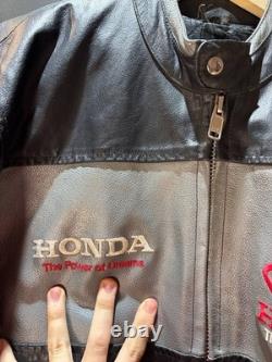Vintage Honda Racing Leather Motorcycle Jacket Moto Men Size L Black