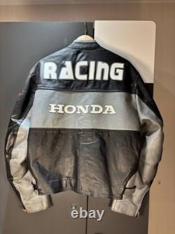 Vintage Honda Racing Leather Motorcycle Jacket Moto Men Size L Black