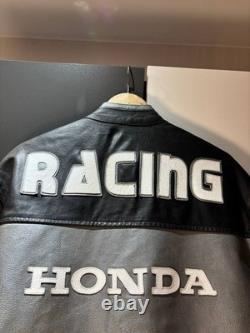 Vintage Honda Racing Leather Motorcycle Jacket Moto Men Size L Black