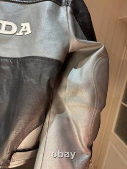 Vintage Honda Racing Leather Motorcycle Jacket Moto Men Size L Black